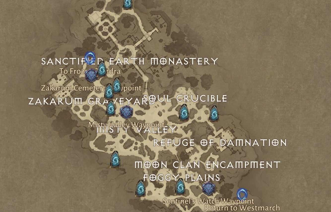 Diablo Immortal Hidden Lair locations including Ashwold Graveyard, Dark